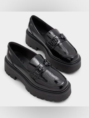 Aldo Black Patent Platform Loafers Size 9